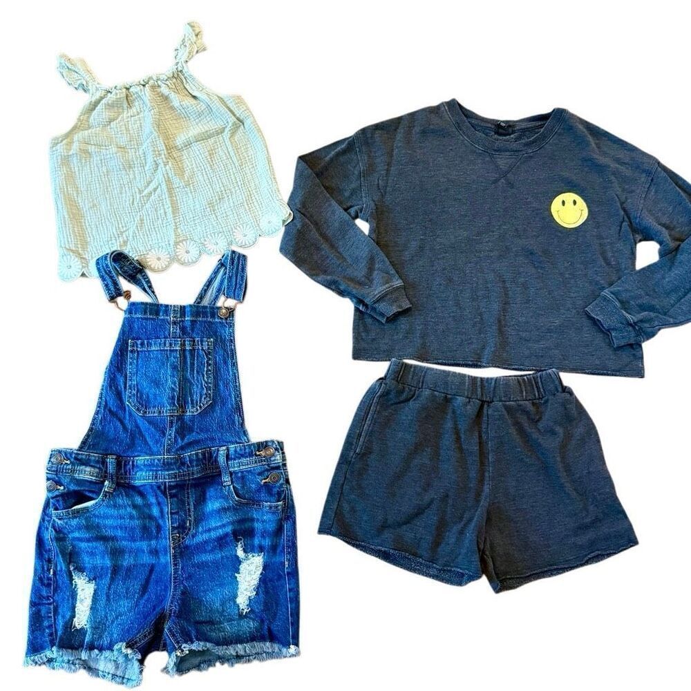 Girls size large 10-12 bundle matching set overalls tank